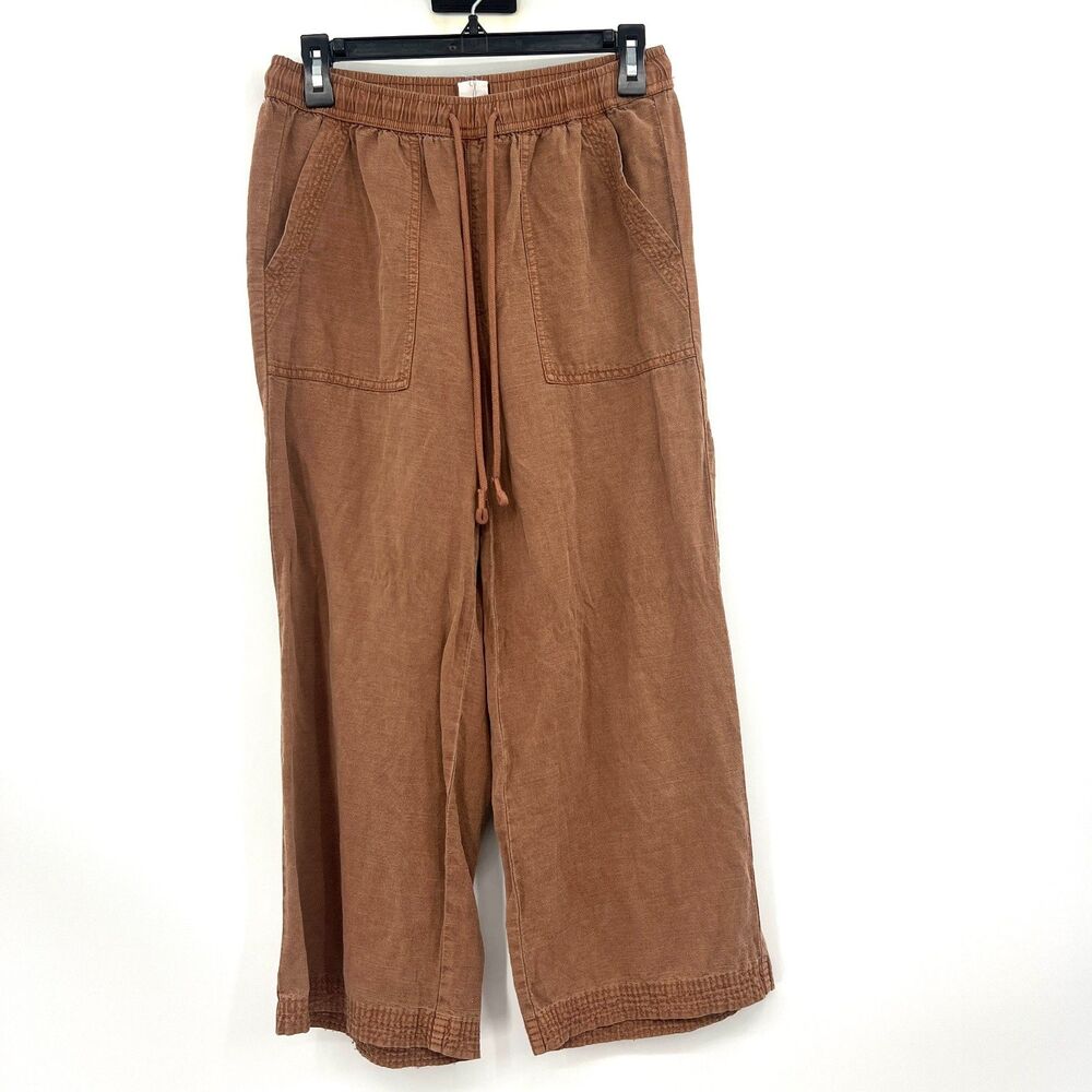 Joie Linen Blend Wide Leg Pants Womens S Rust Brown Drawstring Pull On Crop
